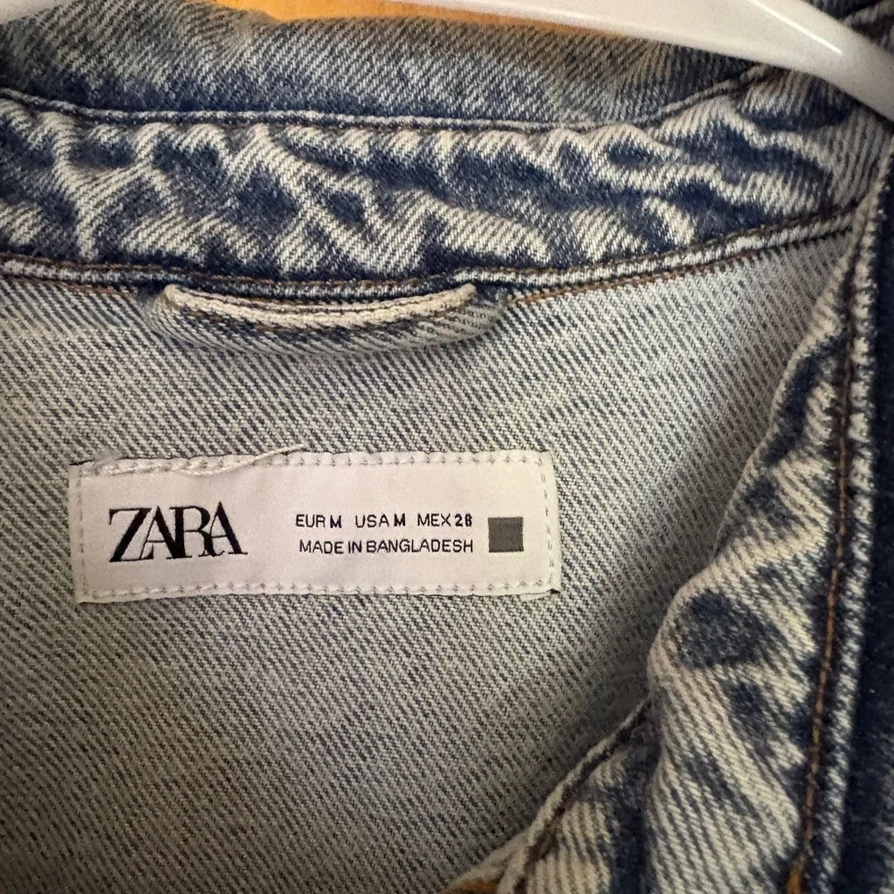 Zara Jeans Denim Long Sleeve Bruiser Stretch Frayed Mini Shirt Dress Sz M - Picture 10 of 11